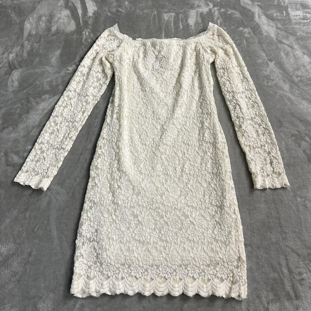 Fashion Nova Dress Womens M White Lace Off Shoulder Bodycon Long Sleeve Bridal